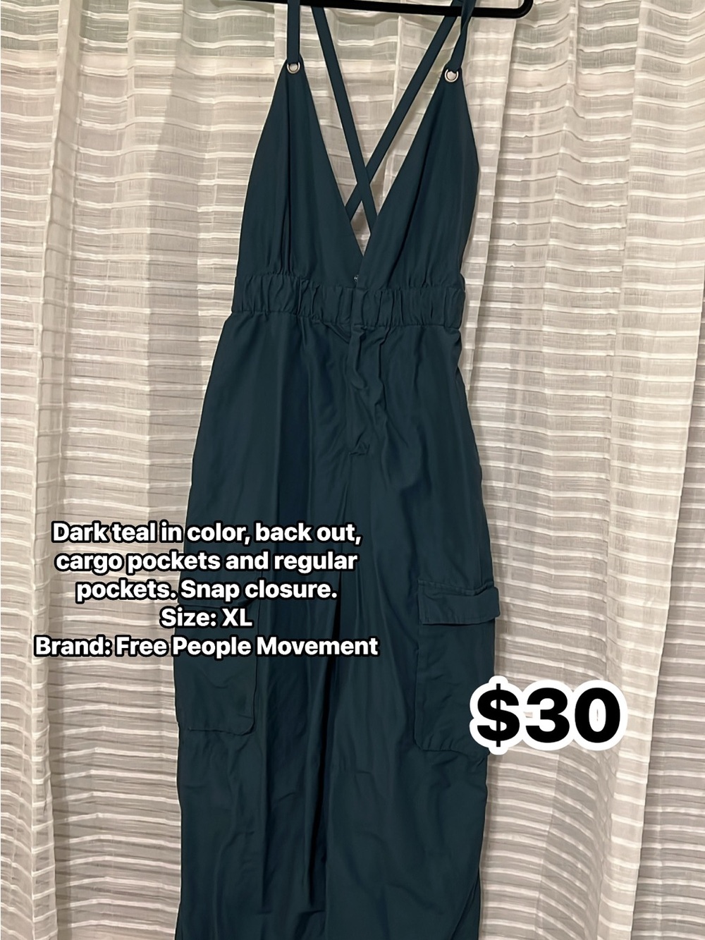 Free People Dark Teal Strappy Utility Jumpsuit